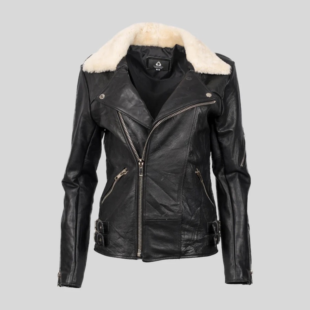 Pelechecoco Urban Outfitters Hepburn leather moto jacket with Sherpa fur collar